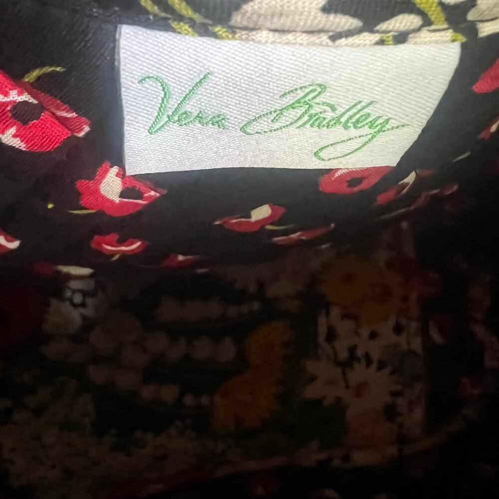 Vintage VERA BRADLEY "Poppy Fields" Bag Black/Red/Yellow/White14" x 17" - Picture 5 of 12